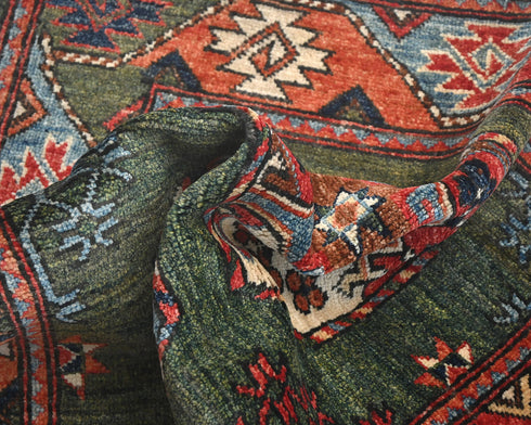 3x4 Green Ersari Afghan Hand Knotted Veg Dye Wool Area Rug